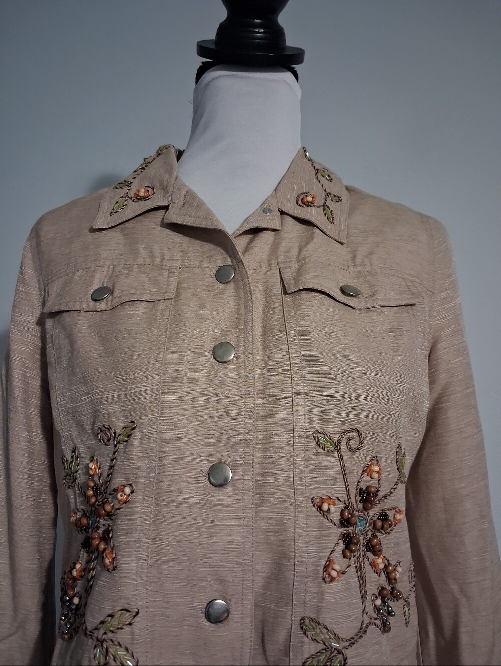 Beaded Floral Embellished Beige Jacket - Picture 3 of 11